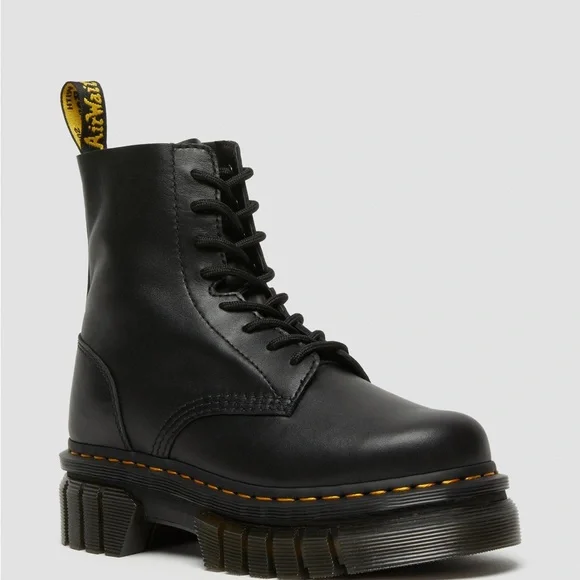 😍Dr.Martens Black Chunky Combat Boots Audrick Nappa Leather Platform Ankle Boots - Picture 5 of 8